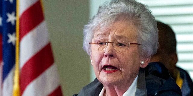 Alabama Republican Gov. Kay Ivey speaks during a press conference.