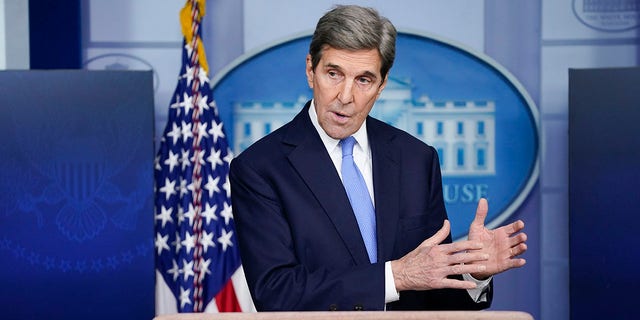 In this Jan. 27, 2021 file photo, Special Presidential Envoy for Climate John Kerry speaks during a press briefing at the White House in Washington. (AP Photo/Evan Vucci)