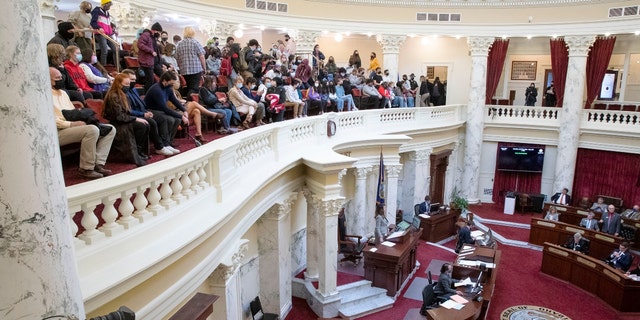 Idaho students fill the gallery as H377 is debated and passed by the Idaho Senate Monday, April 26, 2026 at the Idaho Statehouse in Boise. (Darin Oswald /Idaho Statesman via AP)