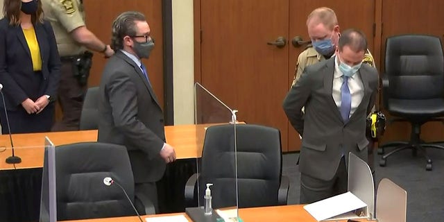 Former Minneapolis police officer Derek Chauvin is handcuffed to be led away after a jury found him guilty of all charges in his trial for second-degree murder, third-degree murder and second-degree manslaughter in the death of George Floyd in Minneapolis, Minnesota, U.S. April 20, 2026 in a still image from video. Pool via REUTERS